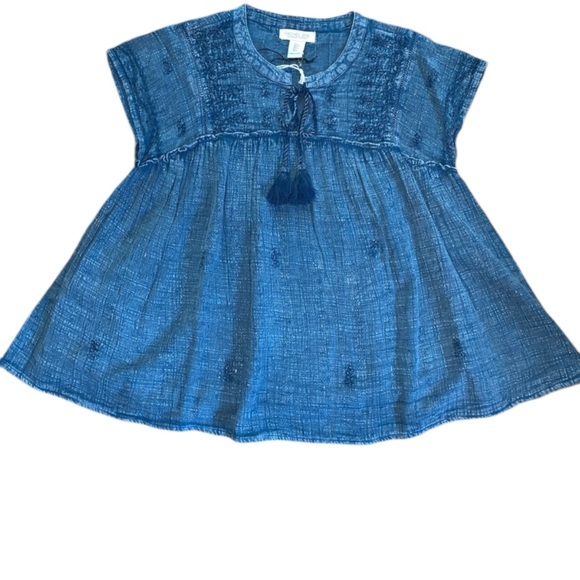 Rachel Zoe Blue Vintage Wash Embroidered Babydoll Tee Top Shirt size small - Picture 2 of 5